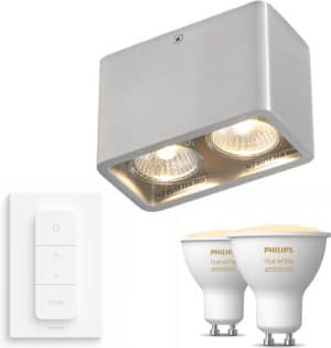 Artdelight Moni opbouwspot - Zilver - 2 lichtpunten - Incl. Philips Hue White Ambiance Gu10 & dimmer