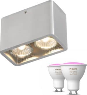 Artdelight Moni opbouwspot - Zilver - 2 lichtpunten - Incl. Philips Hue White & Color Ambiance Gu10