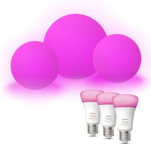 GG-spot Sphere Sfeerlamp Bol Combi Trio Ø 2x30 cm & 1x40 cm - Tuinverlichting - E27 - Wit - 3 Lichtpunten - Incl. Philips Hue White & Color Ambiance E27