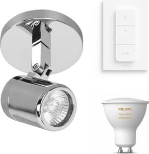Highlight Rain opbouwspot - LED - chroom - 1 lichtpunt - Incl. Philips Hue White Ambiance Gu10 & dimmer