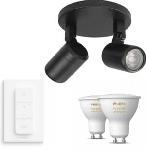 Highlight Rain opbouwspot - LED - zwart - 2 lichtpunten - Incl. Philips Hue White Ambiance Gu10 & dimmer