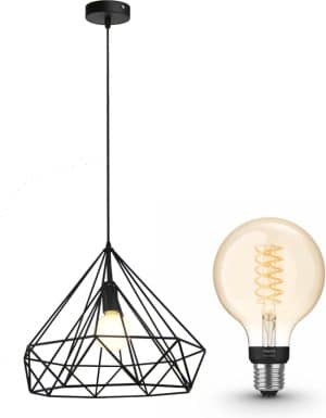 Jotaeme Arty hanglamp - LED - zwart - 1 lichtpunt - incl. Philips Hue White Filament Globe klein E27