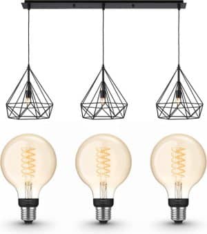 Jotaeme Arty hanglamp - LED - zwart - 3 lichtpunten -  incl. Philips Hue White Filament Globe klein E27
