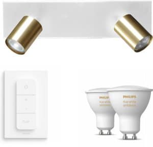 Masterlight Bounce opbouwspot - LED - wit messing - 2 lichtpunten - Incl. Philips Hue White Ambiance Gu10 & dimmer