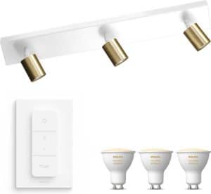 Masterlight Bounce opbouwspot - LED - wit messing - 3 lichtpunten - Incl. Philips Hue White Ambiance Gu10 & dimmer