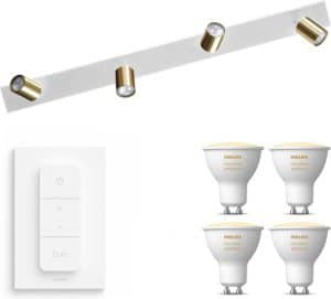Masterlight Bounce opbouwspot - LED - wit messing - 4 lichtpunten - Incl. Philips Hue White Ambiance Gu10 & dimmer