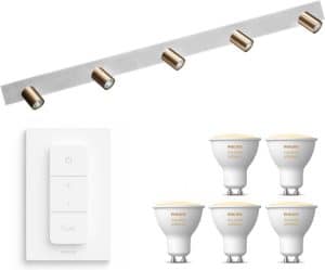 Masterlight Bounce opbouwspot - LED - wit messing - 5 lichtpunten - Incl. Philips Hue White Ambiance Gu10 & dimmer