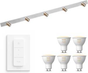 Masterlight Bounce opbouwspot - LED - wit messing - 5 lichtpunten - Incl. Philips Hue White Ambiance Gu10 & dimmer