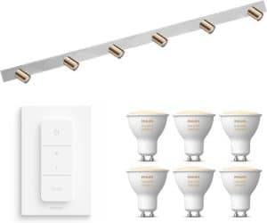 Masterlight Bounce opbouwspot - LED - wit messing - 6 lichtpunten - Incl. Philips Hue White Ambiance Gu10 & dimmer