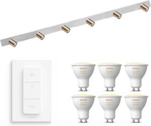 Masterlight Bounce opbouwspot - LED - wit messing - 6 lichtpunten - Incl. Philips Hue White Ambiance Gu10 & dimmer