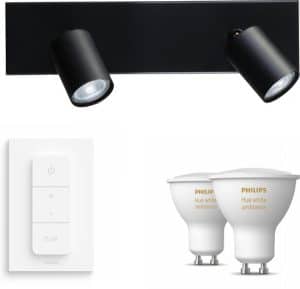 Masterlight Bounce opbouwspot - LED - zwart - 2 lichtpunten - Incl. Philips Hue White Ambiance Gu10 & dimmer