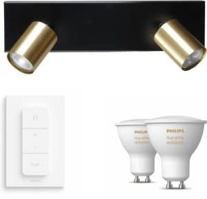 Masterlight Bounce opbouwspot - LED - zwart messing - 2 lichtpunten - Incl. Philips Hue White Ambiance Gu10 & dimmer