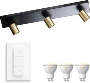 Masterlight Bounce opbouwspot - LED - zwart messing - 3 lichtpunten - Incl. Philips Hue White Ambiance Gu10 & dimmer
