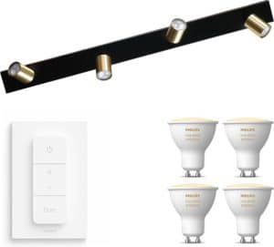 Masterlight Bounce opbouwspot - LED - zwart messing - 4 lichtpunten - Incl. Philips Hue White Ambiance Gu10 & dimmer