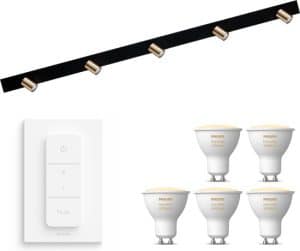 Masterlight Bounce opbouwspot - LED - zwart messing - 5 lichtpunten - Incl. Philips Hue White Ambiance Gu10 & dimmer