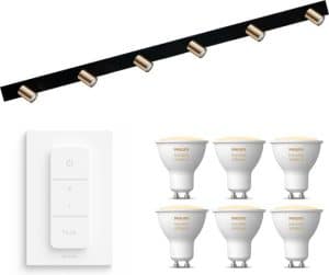 Masterlight Bounce opbouwspot - LED - zwart messing - 6 lichtpunten - Incl. Philips Hue White Ambiance Gu10 & dimmer