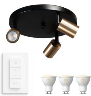 Masterlight Bounce opbouwspot rond - LED - zwart messing - 3 lichtpunten - Incl. Philips Hue White Ambiance Gu10 & dimmer