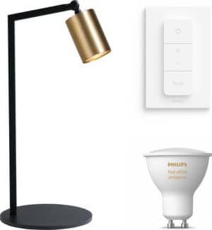 Masterlight Bounce tafellamp - LED - zwart messing - 1 lichtpunt - Incl. Philips Hue White Ambiance Gu10 & dimmer