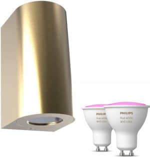Nordlux Canto maxi 2 wandlamp - goud - 2 lichtpunten - Incl. Philips Hue White & Color Ambiance Gu10 (geschikt voor buitengebruik)