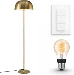 Nordlux Cera vloerlamp - LED - goud - 1 lichtpunt - incl. Philips Hue White Filament standaardlamp E27 & dimmer