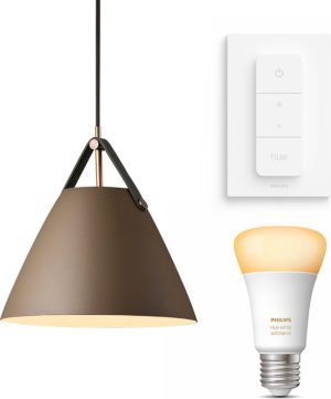 Nordlux Strap 27 hanglamp - LED -  bruin - 1 lichtpunt - Incl. Philips Hue White Ambiance E27 & dimmer