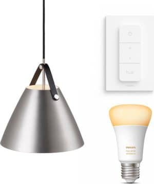 Nordlux Strap 27 hanglamp - LED -  mat chroom - 1 lichtpunt - Incl. Philips Hue White Ambiance E27 & dimmer