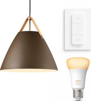 Nordlux Strap 36 hanglamp - LED -  bruin - 1 lichtpunt - Incl. Philips Hue White Ambiance E27 & dimmer