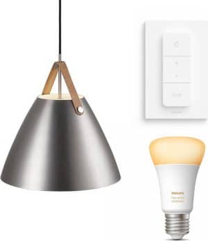 Nordlux Strap 36 hanglamp - LED -  mat chroom - 1 lichtpunt - Incl. Philips Hue White Ambiance E27 & dimmer