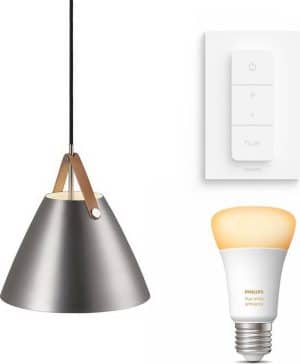 Nordlux Strap 48 hanglamp - LED -  mat chroom - 1 lichtpunt - Incl. Philips Hue White Ambiance E27 & dimmer