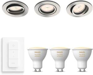 Philips Donegal Inbouwspots -  Recessed nickel - 3 stuks - Incl. Philips Hue White Ambiance Gu10 & dimmer