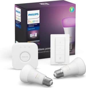 Philips Hue Starterspakket E27 Lichtbron met Bridge en Dimmer Switch - White and Color Ambiance - 2 x 9W - Bluetooth