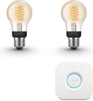 Philips Hue Starterspakket Filament E27 Lichtbron met Bridge - White - Ø 60 mm - 2 x 7W - Bluetooth