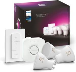 Philips Hue Starterspakket GU10 Spot Lichtbron met Bridge en dimmer switch - White and Color Ambiance - 3 x 5