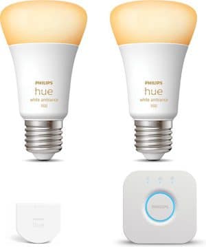 Philips Hue Starterspakket - White Ambiance - E27 - 2 lampen - Wall switch - Bridge