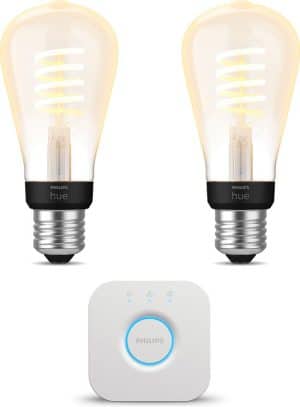 Philips Hue Starterspakket - White Ambiance - Filament Edison klein - E27 - 2 lampen - Bridge