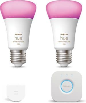 Philips Hue Starterspakket - White and Color Ambiance - E27 - 2 lampen - Wall switch - Bridge