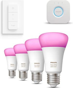 Philips Hue Starterspakket - White and Color Ambiance - E27 - 4 lampen - 1 bridge - 1 dimmer switch