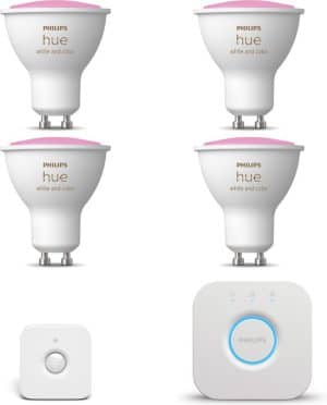 Philips Hue Starterspakket - White and Color Ambiance - GU10 - 4 lampen - Bewegingssensor binnen - Bridge