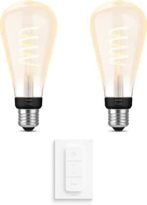 Philips Hue Uibreidingspakket - White Ambiance - Filament Edison groot - E27 - 2 lampen - Dimmer switch