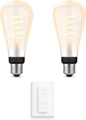 Philips Hue Uibreidingspakket - White Ambiance - Filament Edison groot - E27 - 2 lampen - Dimmer switch