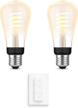 Philips Hue Uibreidingspakket - White Ambiance - Filament Edison klein - E27 - 2 lampen - Dimmer switch