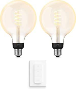 Philips Hue Uibreidingspakket - White Ambiance - Filament Globe groot - E27 - 2 lampen - Dimmer switch