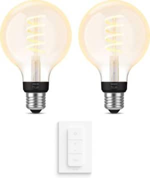 Philips Hue Uibreidingspakket - White Ambiance - Filament Globe klein - E27 - 2 lampen - Dimmer switch