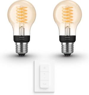 Philips Hue Uitbreidingspakket - White - Filament Standaard (A60) - Ø 6cm - E27 - 2 lampen inclusief dimmer switch