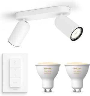 Philips myLiving Pongee Opbouwspot - wit - 2 lichtpunten - Incl. Philips Hue White Ambiance Gu10 & dimmer