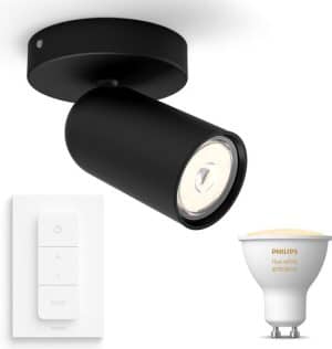 Philips myLiving Pongee Opbouwspot - zwart  - 1 lichtpunt - Incl. Philips Hue White Ambiance Gu10 & dimmer