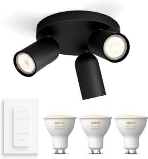 Philips myLiving Pongee Opbouwspot - zwart - 3 lichtpunten - Incl. Philips Hue White Ambiance Gu10 & dimmer