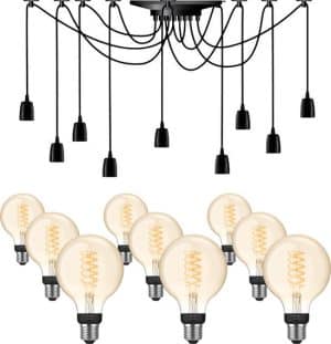 Quality Leds Spider hanglamp - LED - zwart - 9 lichtpunten - Incl. Philips White Filament Globe klein E27
