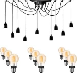 Quality Leds Spider hanglamp - LED - zwart - 9 lichtpunten - Incl. Philips White Filament standaardlamp E27